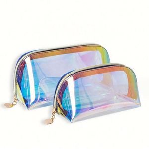 Wholesale Custom Print Logo <b>Clear</b> Transparent Colorful Water Proof Holographic Polyester <b>Travel</b> Makeup Cosmetic <b>Bag</b> - Product Image 5