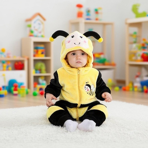 Combinaison animale en flanelle à manches longues respirante et écologique avec fermeture éclair bidirectionnelle, costume d'animal pour enfants, Halloween, abeille - Product Image 1