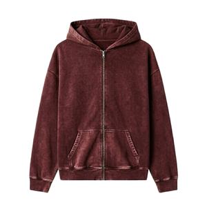 Sweat-shirts à capuche zippés intégraux en molleton 100 % coton de qualité supérieure, coupe ample, style streetwear vintage délavé à l'acide pour hommes - Product Image 1