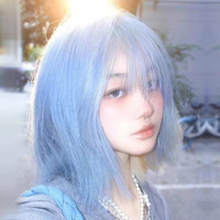 Wig Renda Biru Rambut Pendek Wanita Bob Panjang Sebahu Penutup Kepala Penuh Subkultur Keren Lolita Y2K Berat Satuan 175