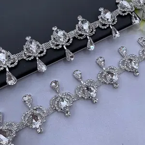 Aksesori pakaian garmen kustom OEM rantai pinggiran kristal rumbai Aksesori trim pinggiran berlian imitasi