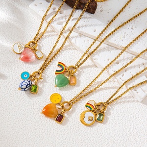 Colgante de amor con patrón colorido de verano 2025, colgante de amor de arcoíris de acero inoxidable, colgante cuadrado de circón para mujer, regalo de joyería - Product Image 1