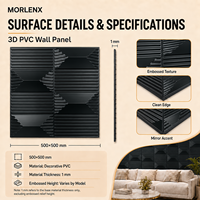 Panneau mural 3D en PVC noir brillant MORLENX, revêtement décoratif géométrique cannelé pour l'intérieur des bars et salons