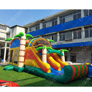 Vente flash : petit château gonflable jungle pour enfants, maison gonflable palmier, fête, saut, rebondissement et toboggan combinés, extérieur - Product Image 1