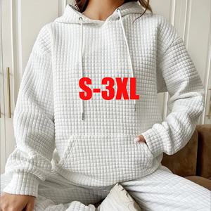 Nuevas llegadas de alta calidad para mujer con cordón de talla grande Waffle sudaderas pulóver liso de gran tamaño para mujer con bolsillo - Product Image 1
