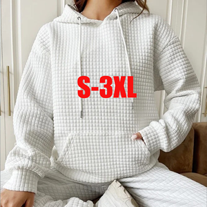 Yeni gelenler yüksek kalite lady İpli artı boyutu waffle tişörtü kazak düz boy kadın hoodies ile cep