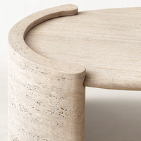 Table basse en travertin naturel, design nordique minimaliste, table centrale en pierre de luxe léger pour villa, salon, salle d'exposition
