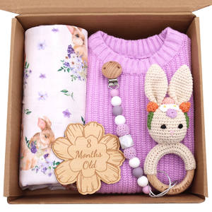 Kaiyue <span class=keywords><strong>2025</strong></span> Hot <span class=keywords><strong>Baby</strong></span> Gift Set recién nacido Wraps mamelucos Camisas Pantalones con lazo Swaddle muselina tela tejida manta de bebé - Product Image 4