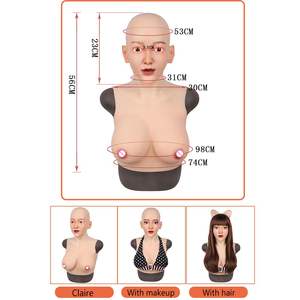 URCHOICE Forme de poitrine E Cup, masque de tête féminin en coton et silicone pour poitrine, travestis, cosplayers, transgenres, travestis - Product Image 4