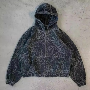 Heavyweight 400gsm 100% Cotton French Terry Fabric Sleeve Boxy Fit Vintage <b>Leopard</b> <b>Print</b> Men Zip up Streetwear <b>Hoodie</b> Custom - Product Image 1
