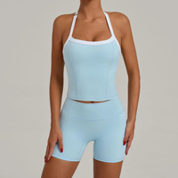 Nouvelle Collection : Ensembles de Sport pour Femme – Shorts Taille Haute Personnalisables et Haut Halter Ajustable Bicolore pour Gym, Fitness et Yoga