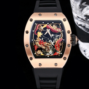 Reloj Mecánico para <span class=keywords><strong>Hombre</strong></span> de Alta Calidad con Caja de Oro Rosa, Esfera Luminosa con Dragón Oriental, Elegante y Lujoso, Resistente al Agua - Product Image 1