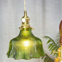 Lampe suspendue vintage en verre vert, lampe suspendue rétro en cuivre pour salle à manger, restaurant, chambre à coucher, hôtel