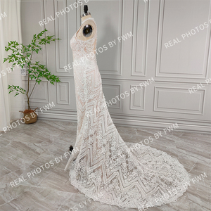 Vraies photos de haute qualité licou cou paillettes appliques <span class=keywords><strong>dentelle</strong></span> sirène robe de mariée pour les femmes robe de mariée pour le <span class=keywords><strong>mariage</strong></span> 2024 - Product Image 3