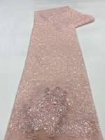 Tissu de dentelle nuptiale brodé de perles et de sequins, textile de luxe pour fêtes