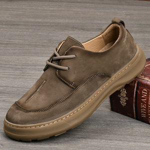 Chaussures de marche pour hommes à bout rond en cuir de vache véritable, lacées, respirantes, avec semelle extérieure en caoutchouc, confortables et de style décontracté - Product Image 4