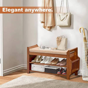 Double Layer Bamboo <b>Shoe</b> <b>Rack</b> Bench Japanese Style With <b>Storage</b> For Entryway - Product Image 2