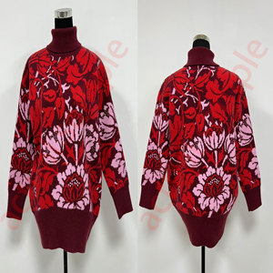 Suéter de Punto para <span class=keywords><strong>Mujer</strong></span>, Estilo Vintage, con Estampado Floral Jacquard, <span class=keywords><strong>Cuello</strong></span> <span class=keywords><strong>Alto</strong></span>, Holgado, Estilo Boho, para Otoño e Invierno - Product Image 5