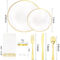 Assiettes en plastique à bord doré, motif martelé, bord rose doré, vaisselle de fête jetable, ensemble de vaisselle élégante