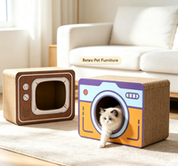 Griffoir pour chat classique rétro en forme d'appareil photo, en carton ondulé, avec trou pour la caméra, lit et maisonnette cachette, sans désordre, 1 niveau
