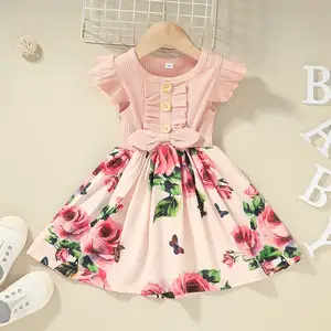 Fashion Baby Girls Dress Short Sleeve Baby Girl Princess Dresses Casual Bowknot Flower Girls' Dresses