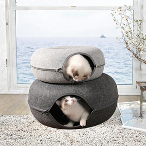 Tunnel pour chat en feutre de laine écologique, style classique, pour l'intérieur, avec motif uni, pour chats et chatons - Product Image 2