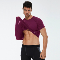 D-01217 en gros hommes sportif à manches courtes collants haute élastique respirant en plein air course Fitness vêtements solide à manches courtes