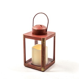 Lanterne en plastique rouge avec bougie LED 10x10cm H 17cm - Product Image 1
