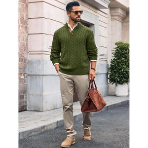 2025 suéter de punto de Cable para hombre, suéter informal de invierno cálido con botones, capucha, logotipo frontal, patrón de soporte de estilo navideño - Product Image 4