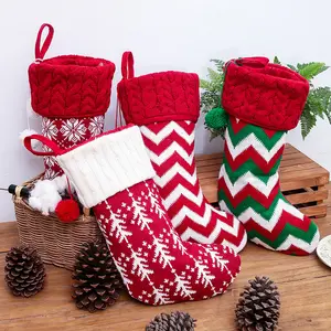 Custom Knitted Christmas Stocking Red Stripe Christmas Stocking Socks For Christmas Decoration Party Supplies