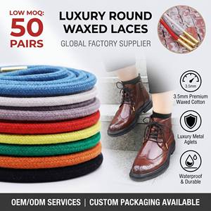 <span class=keywords><strong>Lacets</strong></span> de chaussures durables en coton ciré imperméable, cordons ronds de 3,5 mm avec embouts métalliques personnalisés pour chaussures habillées en cuir et baskets - Product Image 1
