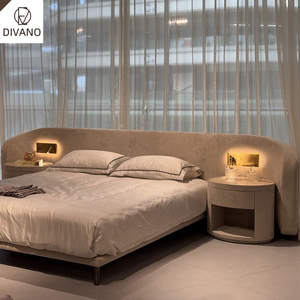 Tête de lit incurvée, lit de luxe moderne pour chambre principale, cadre de lit sur mesure en velours capitonné avec éclairage d'ambiance LED intégré - Product Image 4