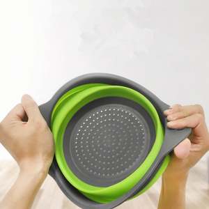 Collapsible Colander Set of 2 Round Silicone Kitchen <b>Strainer</b> Set Perfect for Draining <b>Pasta</b>, Vegetable and Fruit - Product Image 5