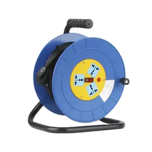 MINI cable reel with 4 sockets 2P+E, metal stand, cable: PVC H05VV