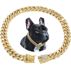 Accesorios de Moda para Mascotas con Joyas Personalizadas de Lujo, Cadena de Metal para Perros y Gatos, Collar de Cadena Cubana con Cristales Brillantes Dorados - Product Image 1