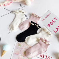 Chaussettes fines respirantes en coton pour enfants, style coréen, avec ruban et perles, accessoires printemps-été