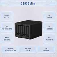 NAS DS620slim 6 baies sans disques, Celeron J3355, DDR3 2 Go, échange à chaud, ISCSI, pour entreprise, groupe de travail, VPN, Web, DNS