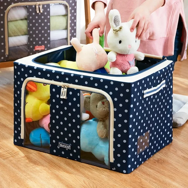 66L Oxford Family Clothes Storage Boxes Steel Frame Organizer Quilt Pillow Blanket Storage Bag Save Space Dampproof Sorting Bag