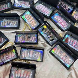 <span class=keywords><strong>Uñas</strong></span> postizas acrílicas 3D de cobertura completa con forma de ataúd largo, con diamantes de imitación y purpurina, reutilizables <span class=keywords><strong>para</strong></span> mujer, uso diario, fiestas y bodas - Product Image 5