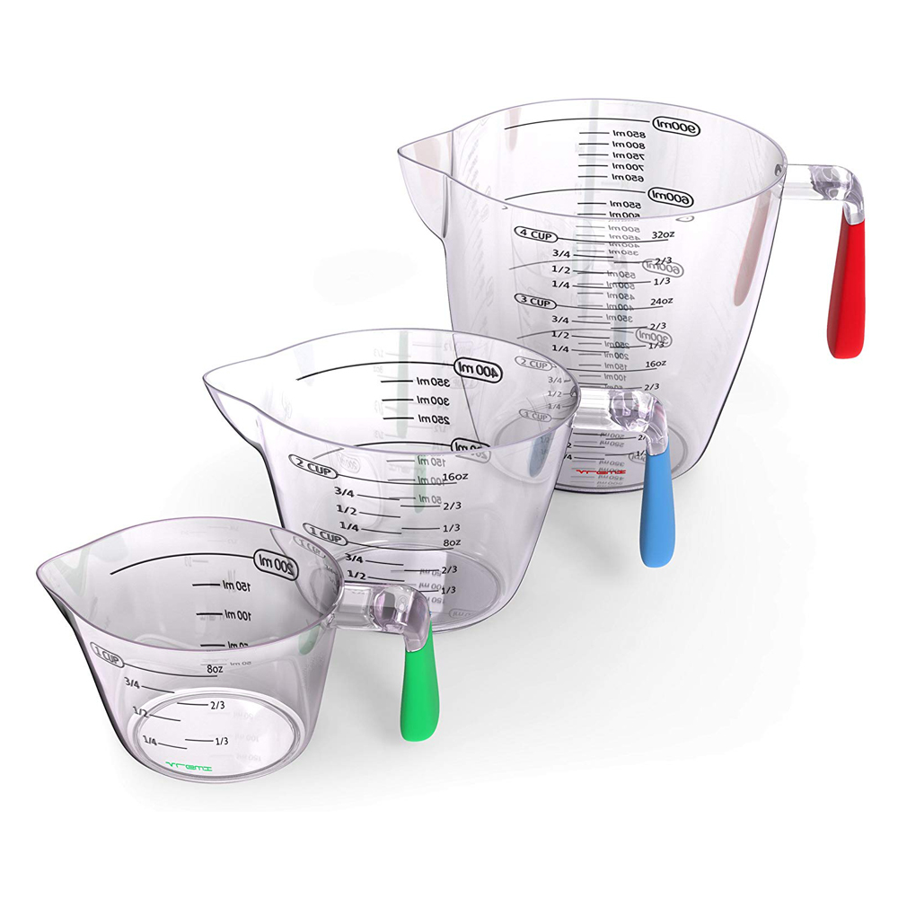 YJ 119914 акриловый пластиковый кухонный набор из 3 мерных чашек с ручкой для продажи