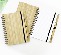 Carnet à spirales personnalisé écologique avec couverture rigide en bois recyclé et bambou, réutilisable, ligné, avec stylo