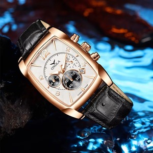 Montre pour homme de qualité supérieure, design carré, marque ONOLA, multifonctionnelle, quartz, cuir, étanche, ON6818 - Product Image 4