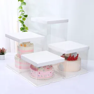 8 10 12 14 16 pouces de haut boîtes à gâteaux de mariage carrées en plastique transparent en stock