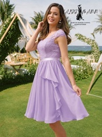 Robe Courte de Demoiselle d'Honneur Lavande pour Femme Grande Taille, Sexy, Col en V, Plissée, Coupe Évasée, Robe de Soirée de Bal, Vente en Gros Usine, Personnalisation OEM ODM