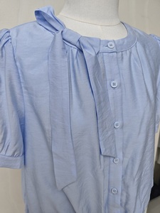 Elegante Camicetta in Chiffon per Donne, Maniche Corte con Decorazione a Bottoni, Top Estivo da Ufficio, Abbigliamento Casual Azzurro per Donne - Product Image 2