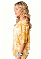 Robe T-shirt oversize tie-dye jaune pour femme, manches courtes, col rond, coupe décontractée, imprimé graphique, mini-robe streetwear pour l'été