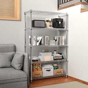 1250 lbs Schwerlast-Stahlregal mit 5 Ebenen, Modernes Mehrzweck-Regalsystem, Bodenmontierter Organizer, Drahtgestell für Zuhause, Küche, Büro, Chrom - Product Image 6