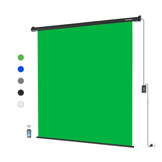 RAUBAY Motorized Pull Down Black Polyester Screen Backdrop-78.7" X 86.6" Collapsible Wall/Ceiling Mount