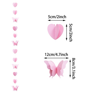 Ghirlanda di Carta 3D Romantica con Cuori e Farfalle, Striscione Verticale per Matrimoni, San Valentino, Baby Shower, Decorazione Murale - Product Image 6