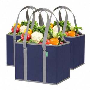 Heavy Duty Reusable Foldable Shopping Bag Fold <b>Flat</b> Large Non Woven <b>Box</b> Bag Grocery Bag 3 <b>Pack</b> - Product Image 1